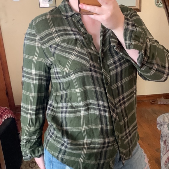 Small Olive Green Plaid Button Down - Picture 2 of 2